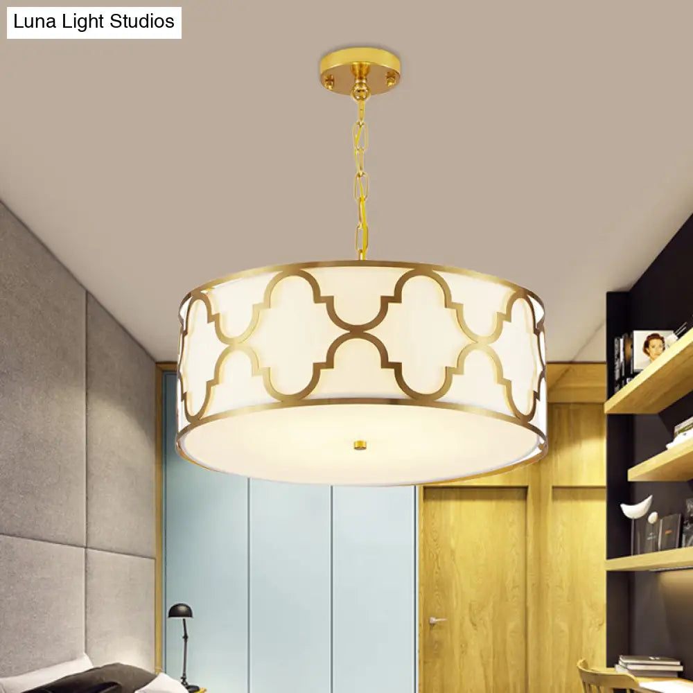 Drum Shade Chandelier Light - Nordic Style Ceiling Lamp For Dining Room 3 Lights Black/White/Blue
