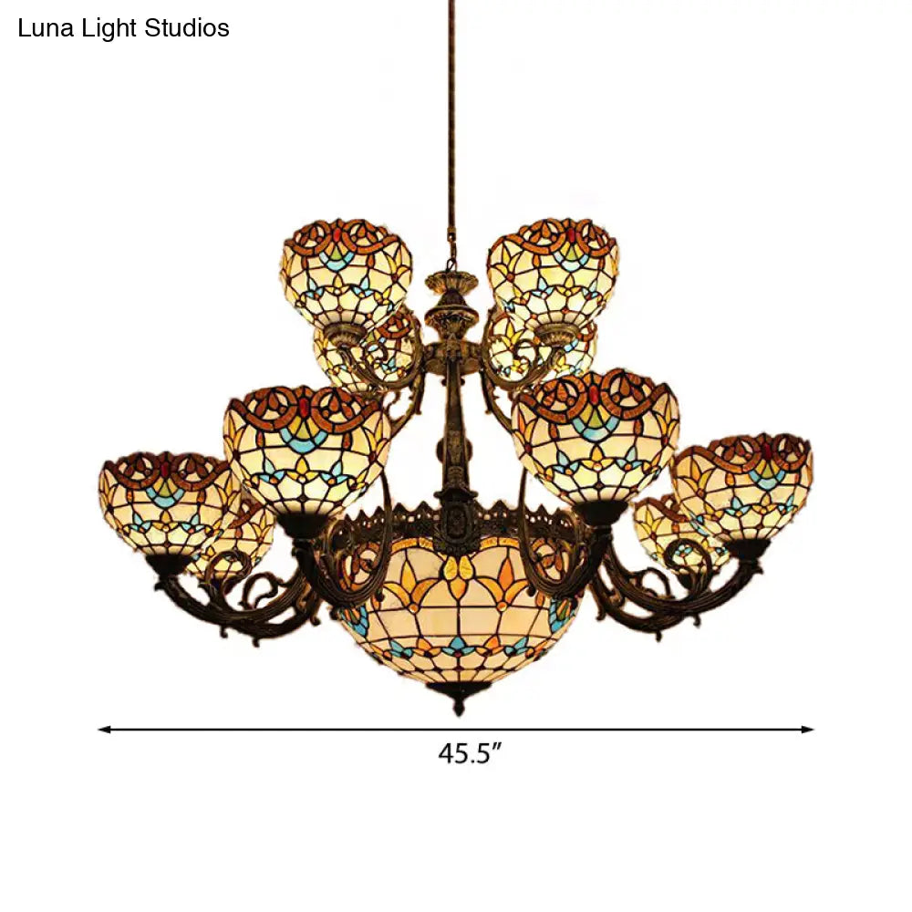 Extra Large Baroque 26/13-Light Art Glass Chandelier In Brown For Living Room
