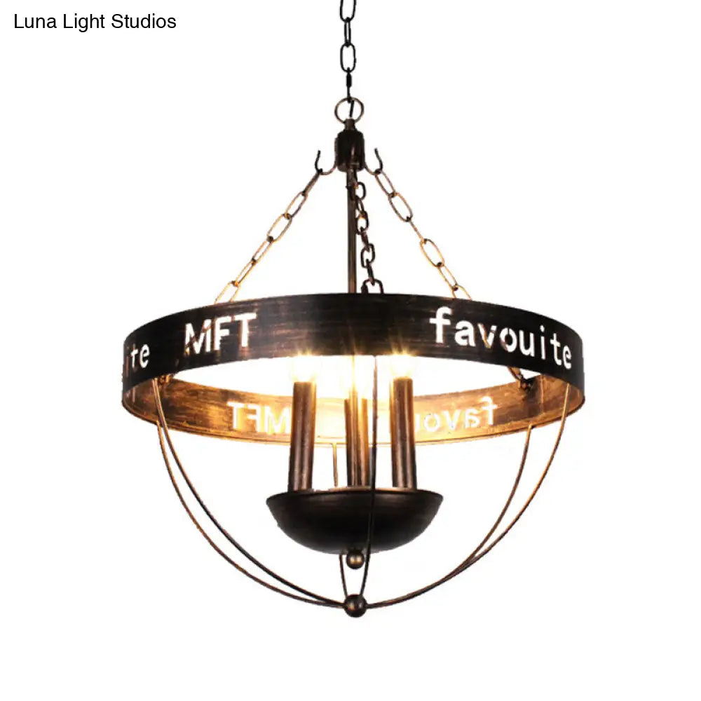 Farmhouse Style Antique Bronze Metal Chandelier - 3-Light Candle Hanging Fixture