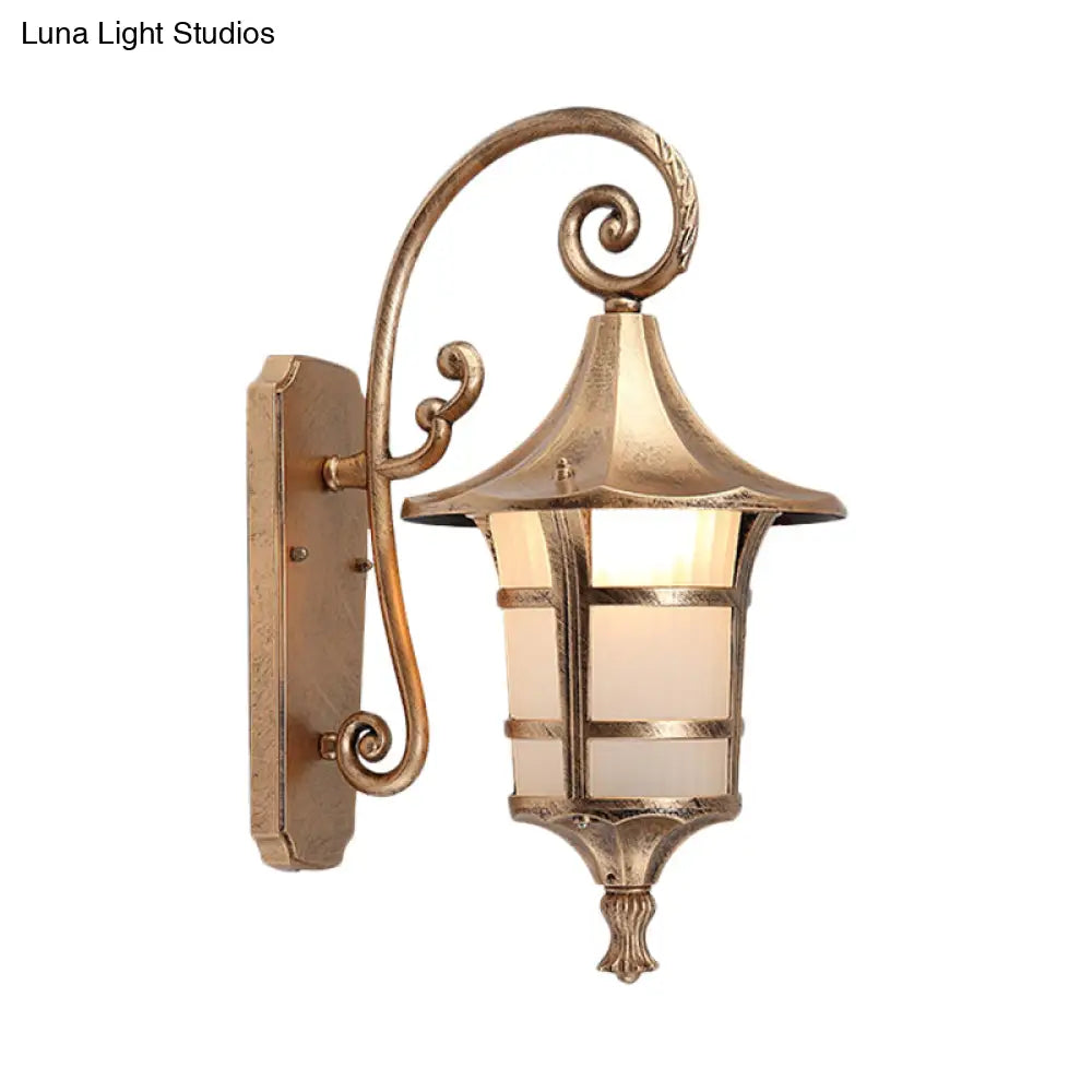 Farmhouse Wall Sconce Light With Opal Glass Shade And Lantern Design Black/Coffee