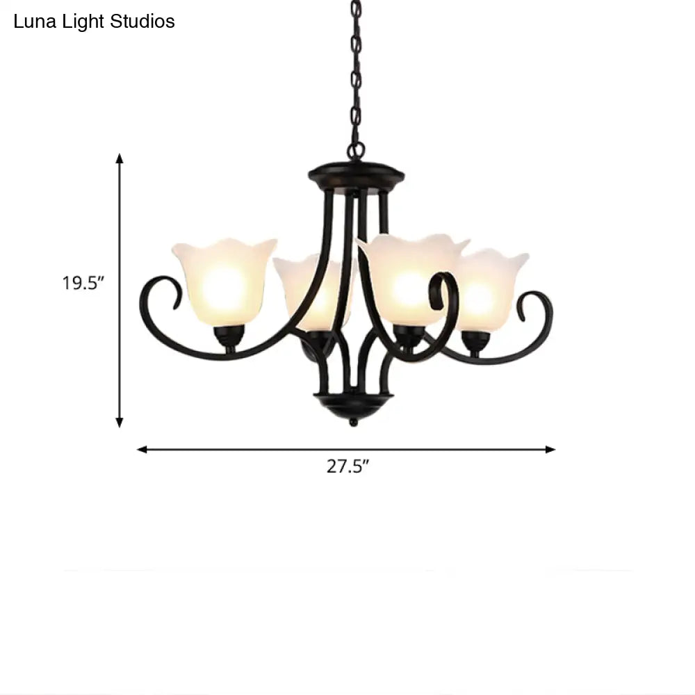 Flared Shade Frosted Glass Ceiling Lamp With Traditional Bedroom Chandelier Pendant Light - Black