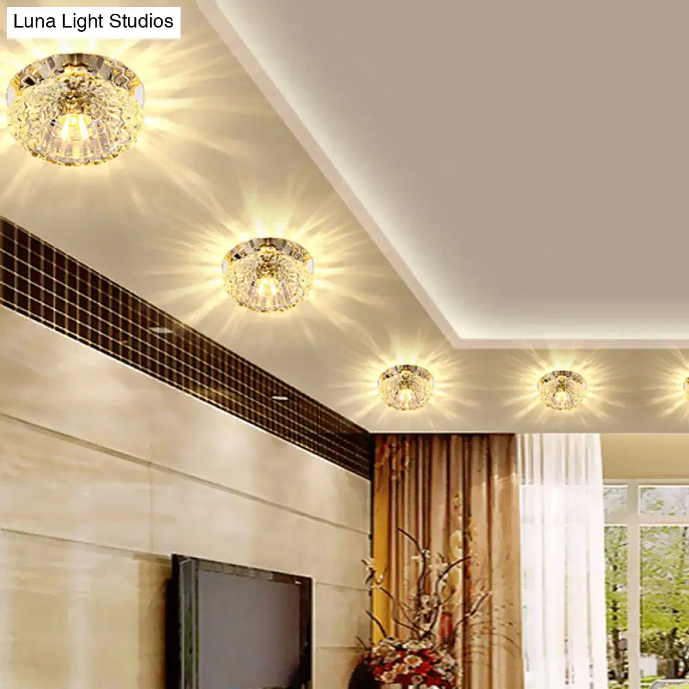 Flower - Shaped Led Flush Ceiling Light With Clear Crystal Finish - Simple & Elegant Fixture