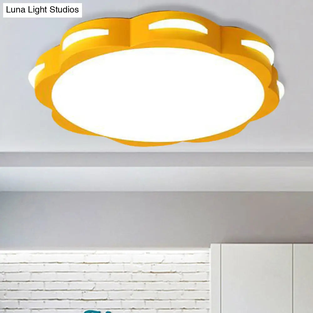 Flush Mount Macaron Led Ceiling Light With Acrylic Floral Shade - Ideal For Girls’ Bedroom
