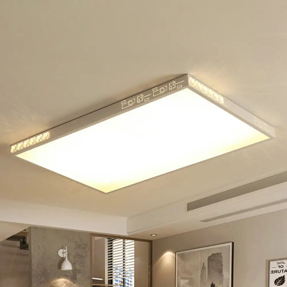 Flush Mounted Led Crystal Ceiling Light With Acrylic Shade - Rectangle/Round Options