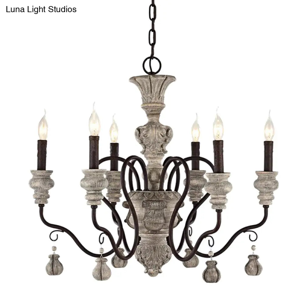 French Country Resin Candlestick Chandelier - Elegant Hanging Lamp For Dining Room In Black-Grey