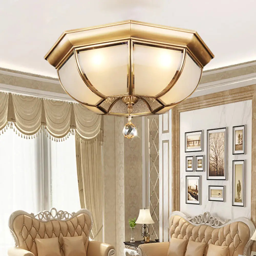 Frosted Glass Ceiling Light - Traditional 3/4 Lights Brass 14’/18’ Living Room Flush Lamp / 14’