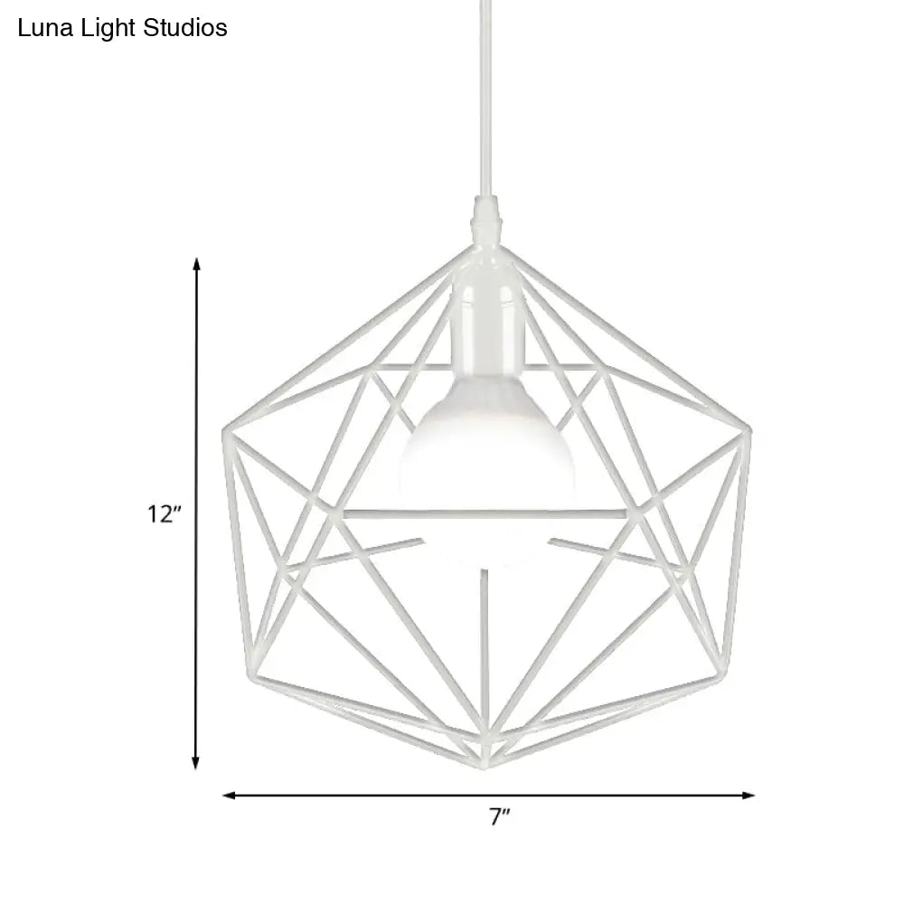 Geometric Metal Pendant Light - Industrial Living Room Hanging In Black/White 3 Sizes Available