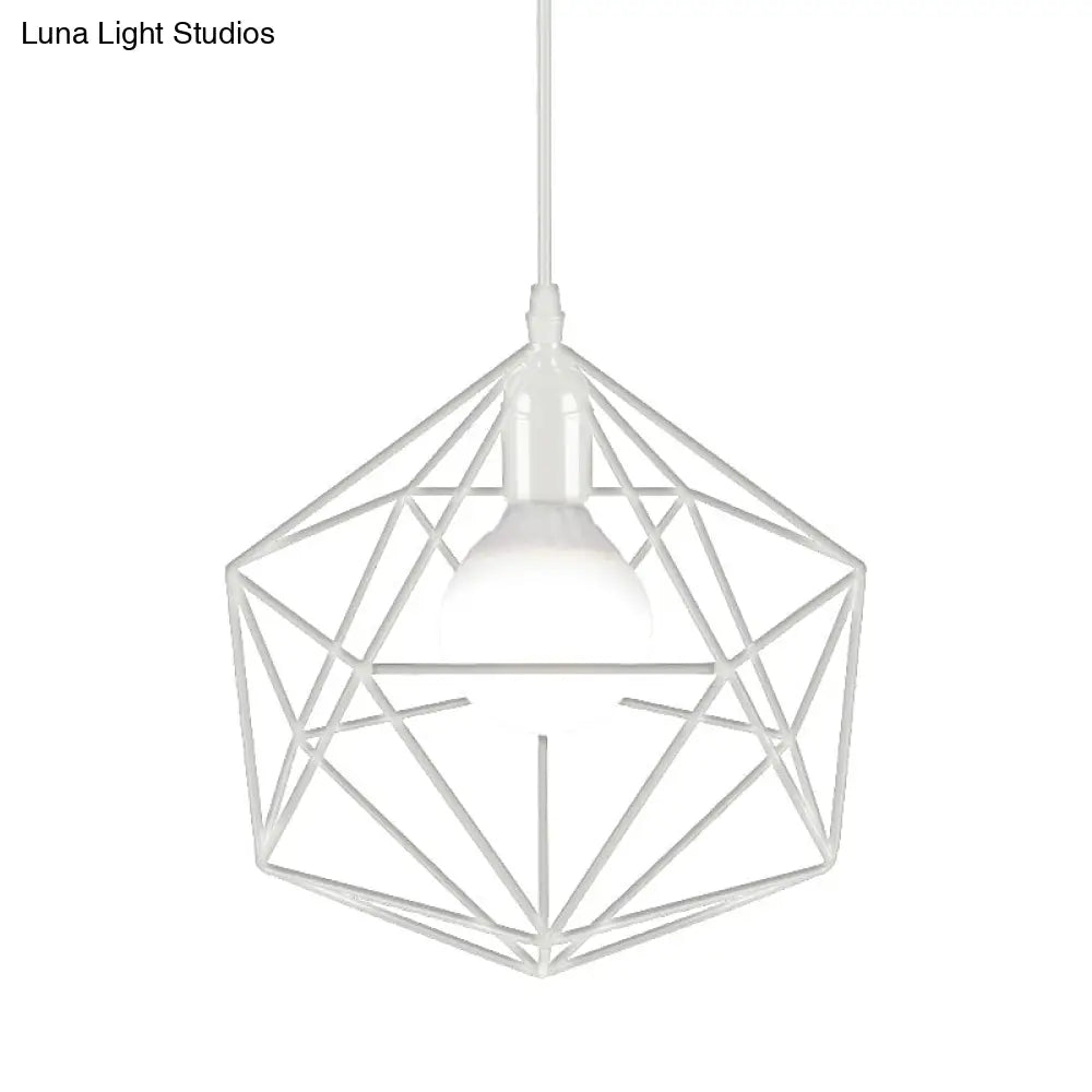 Geometric Metal Pendant Light - Industrial Living Room Hanging In Black/White 3 Sizes Available