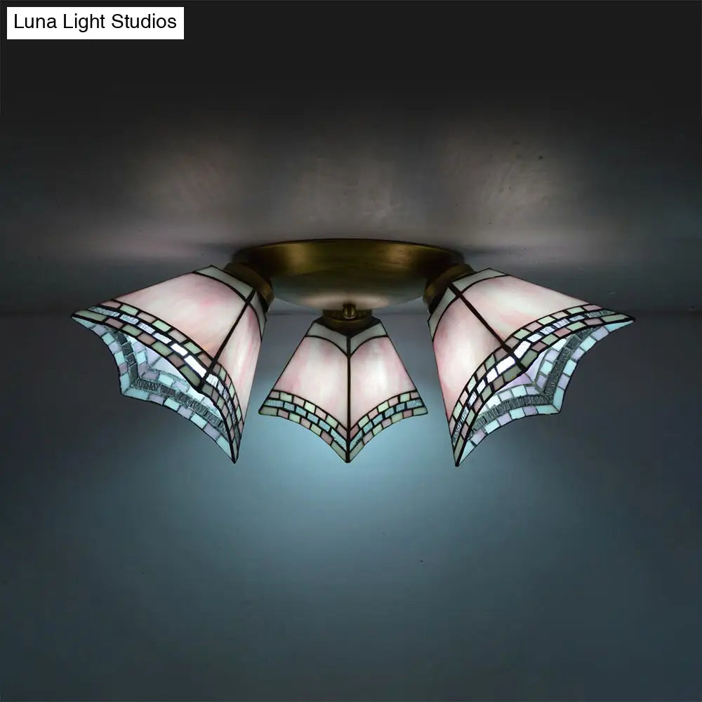 Geometric Stained Glass Flushmount Light - Vintage Style 3 Colors Perfect For Bedrooms