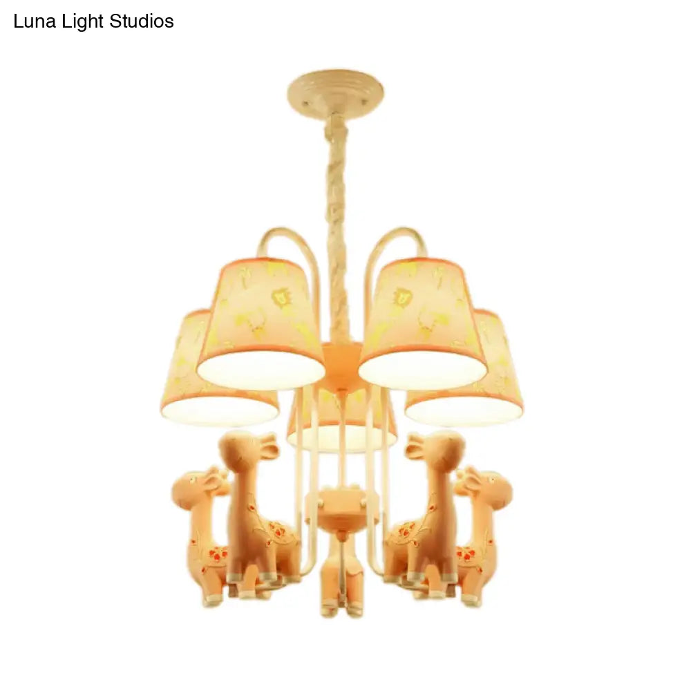 Giraffe Cartoon Chandelier - Colorful Candy Resin Hanging Light For Study Room