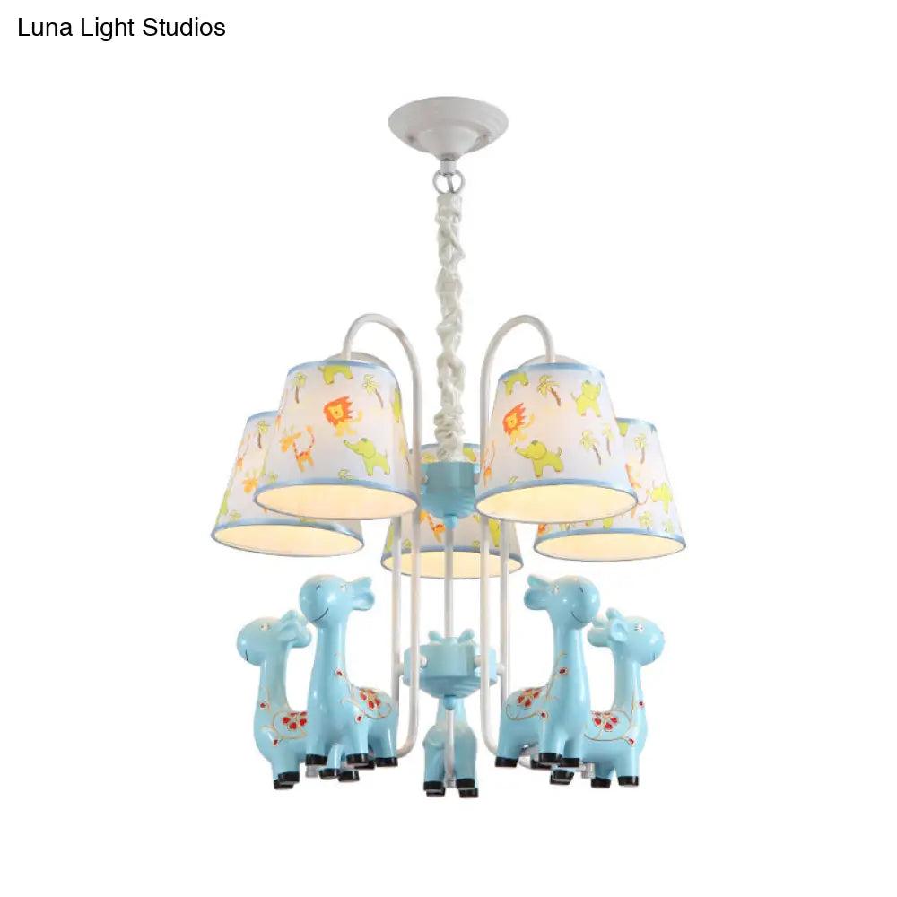 Giraffe Cartoon Chandelier - Colorful Candy Resin Hanging Light For Study Room