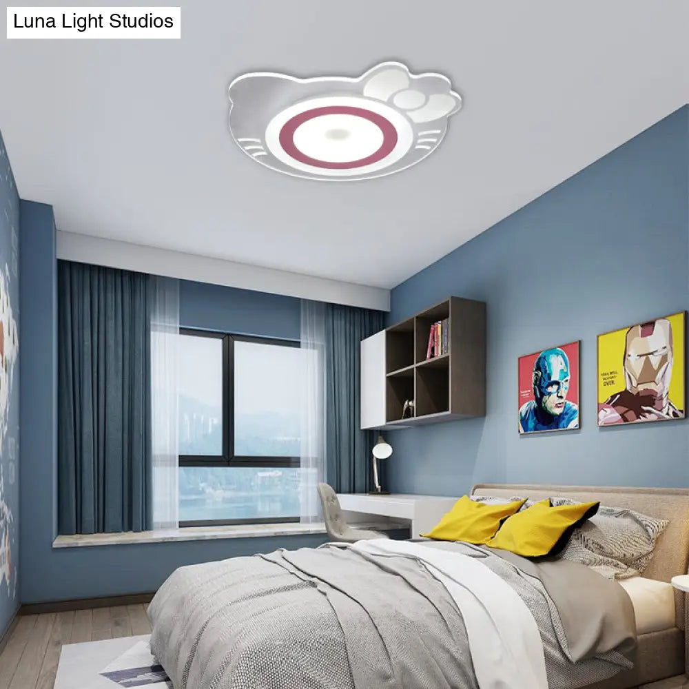 Girl Bedroom Kitten Led Ceiling Light In White And Pink - Adorable Stylish