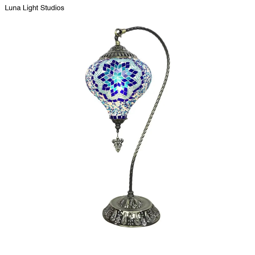 Glass Teardrop Small Desk Lamp - Antique Style With Gooseneck Metal Arm Rose Red/Sky Blue/Watermelon
