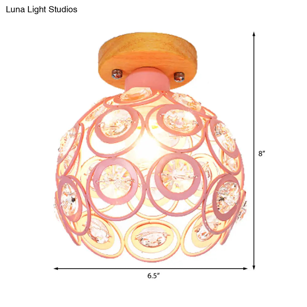 Global Metal Lampshade Nordic Flush Mount Lighting In Pink/Green/Gray For Foyer