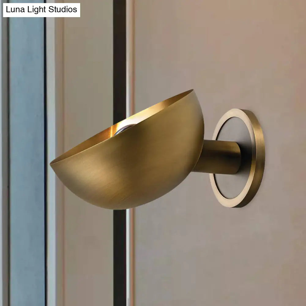 Gold Colonial Dome Metal Wall Lamp - 1 Bulb Sconce For Living Room