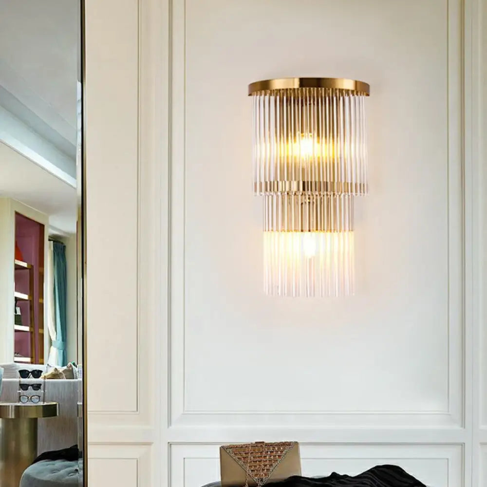 Gold Crystal Bedside Wall Sconce With 2/3 Tiers And 1/3 Light - Postmodern Triangle Design / A
