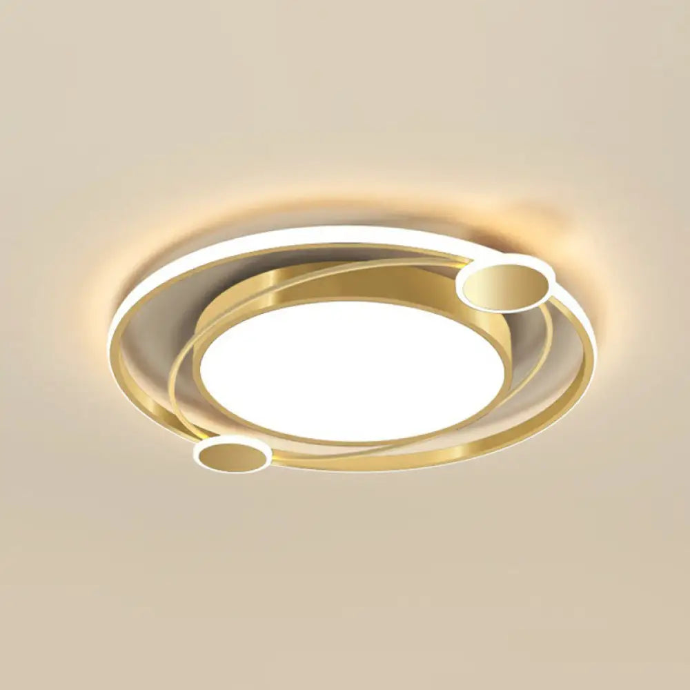 Gold Finish Led Ceiling Mount Lamp - Metal Circular Flush Light For Bedroom / 18’