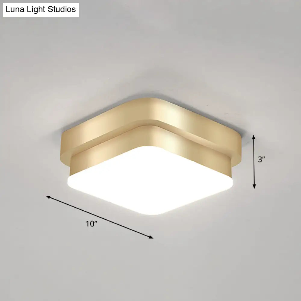 Gold Geometric Led Aisle Ceiling Light: Simple Metal Flush Mount / Warm Square Plate