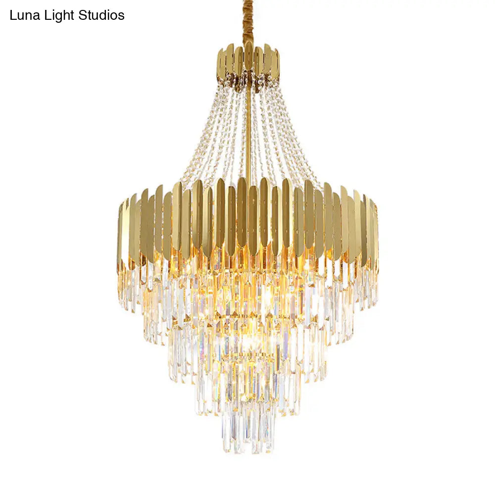 Gold Hanging Chandelier: Vintage Style Pendant Light With K9 Crystal Accent For Stairway