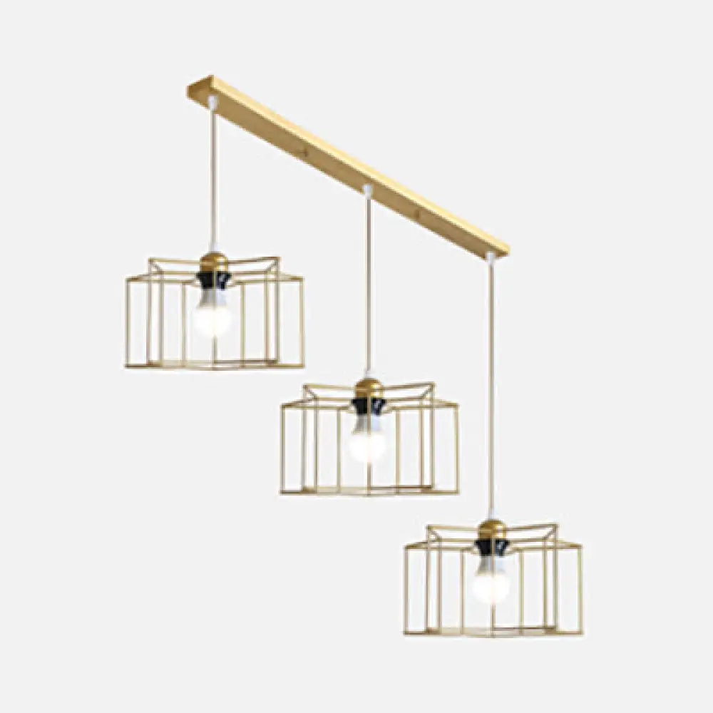 Gold Industrial Star Pendant Light With Cage Shade - 3 Lights For Hallway