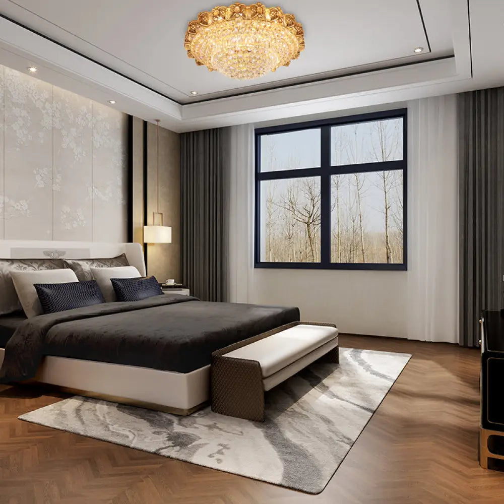 Gold Integrated Led Crystal Ceiling Flush Mount Light 16’/23.5’ Wide / 16’