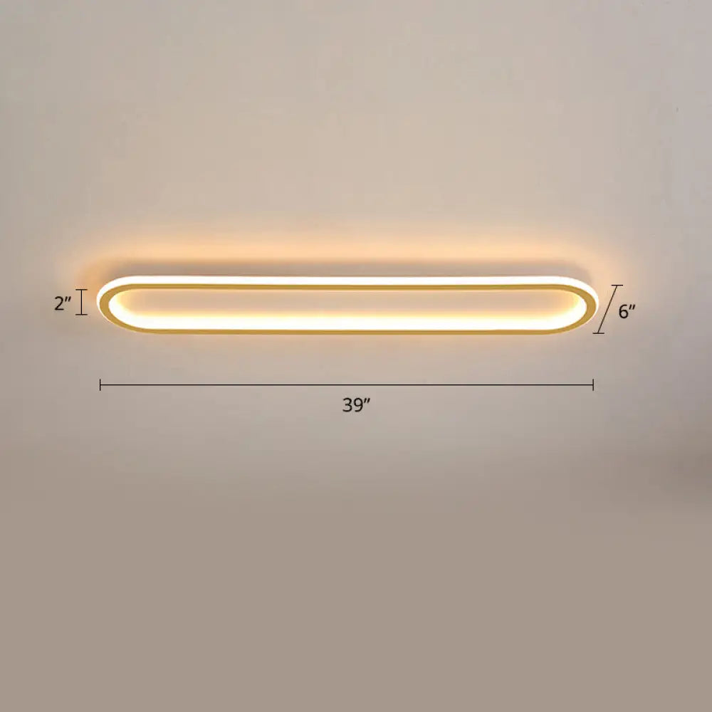 Gold Led Flushmount Light - Oblong Corridor Ceiling Mount Simple Metal Style / 39.5’ Warm