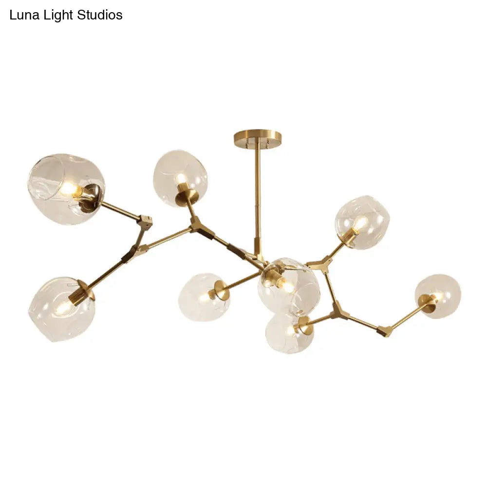 Gold Metal Chandelier With Clear Glass Shade - Post-Modern Suspension Light For Bedroom
