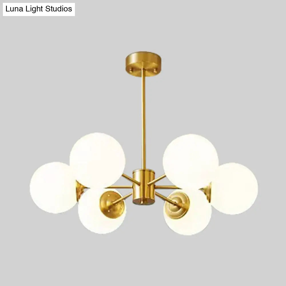 Gold Metal Hanging Chandelier With Opal Glass Shade For Bedroom