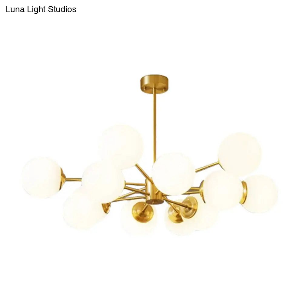 Gold Metal Hanging Chandelier With Opal Glass Shade For Bedroom