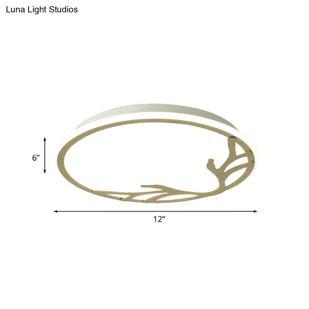Gold Nordic Circle Ceiling Lamp With Antler Decoration | Led Flush Mount Light