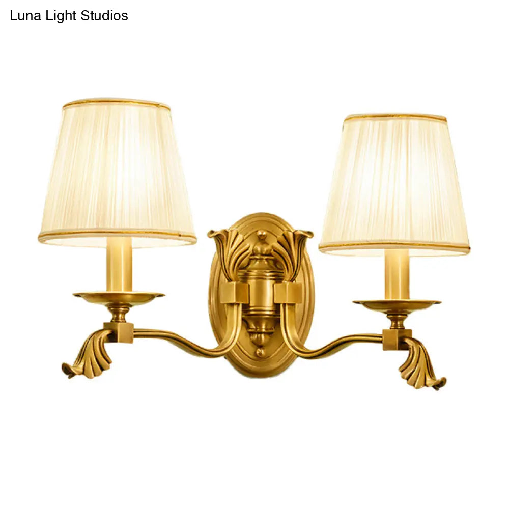Gold Pleated Cone Wall Sconce With Traditional Style For Living Room