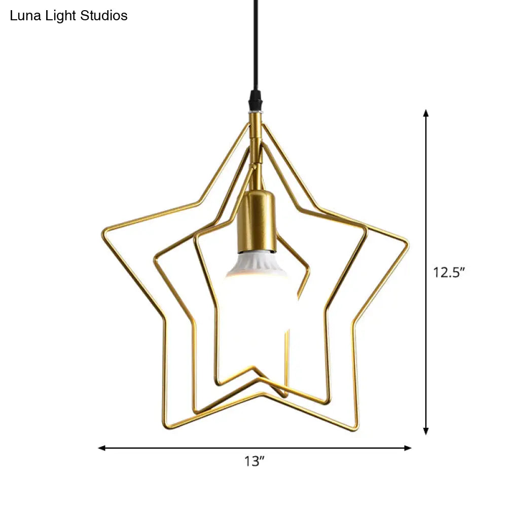 Gold Triple Star Pendant Light With Industrial Single Ceiling Mount