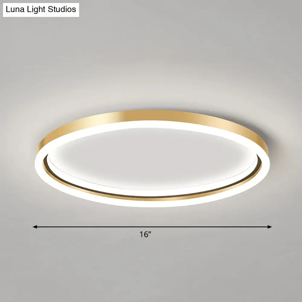 Golden Led Flush Mounted Lamp For Bedroom - Simplicity Aluminum Ring Ceiling Mount Light