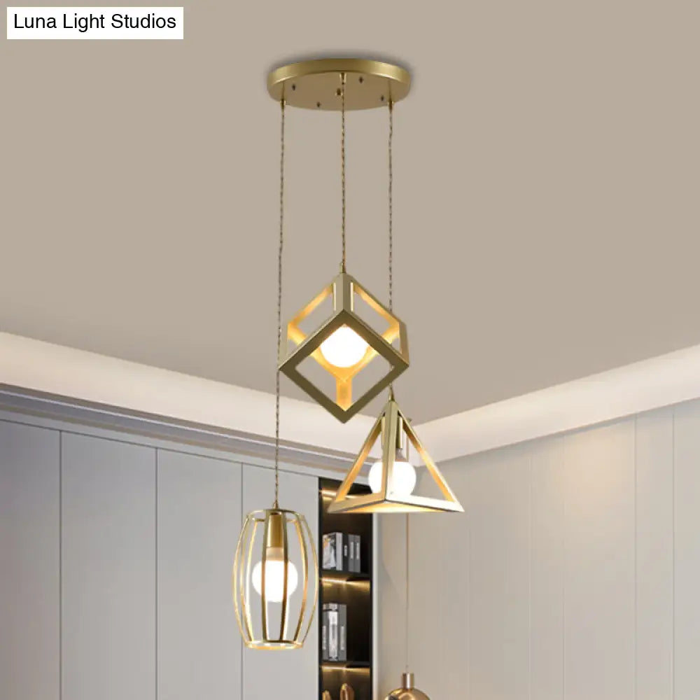 Golden Metal Farmhouse Hanging Lamp With 3 Lights: Stylish Living Room Suspended Light