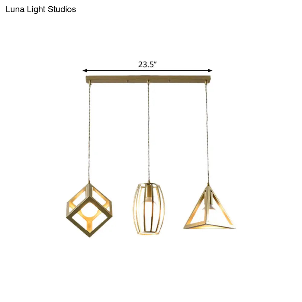 Golden Metal Farmhouse Hanging Lamp With 3 Lights: Stylish Living Room Suspended Light