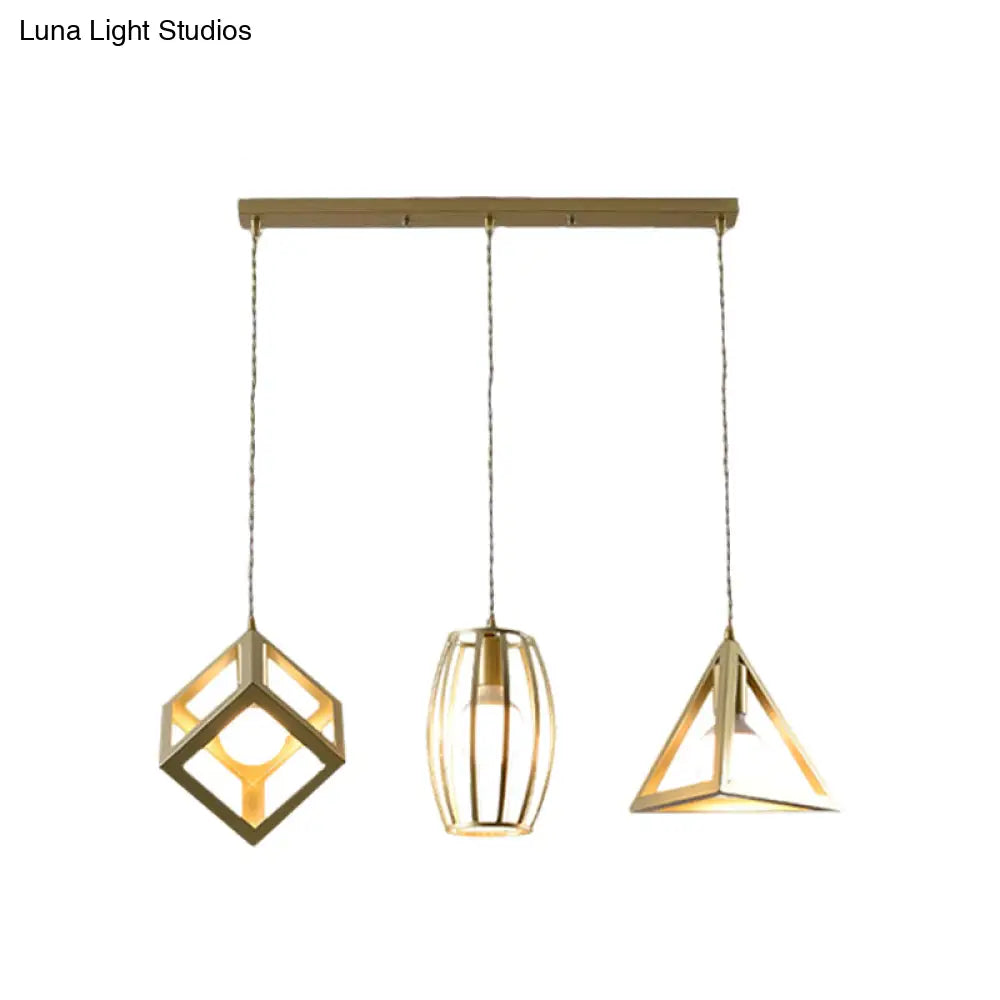Golden Metal Farmhouse Hanging Lamp With 3 Lights: Stylish Living Room Suspended Light
