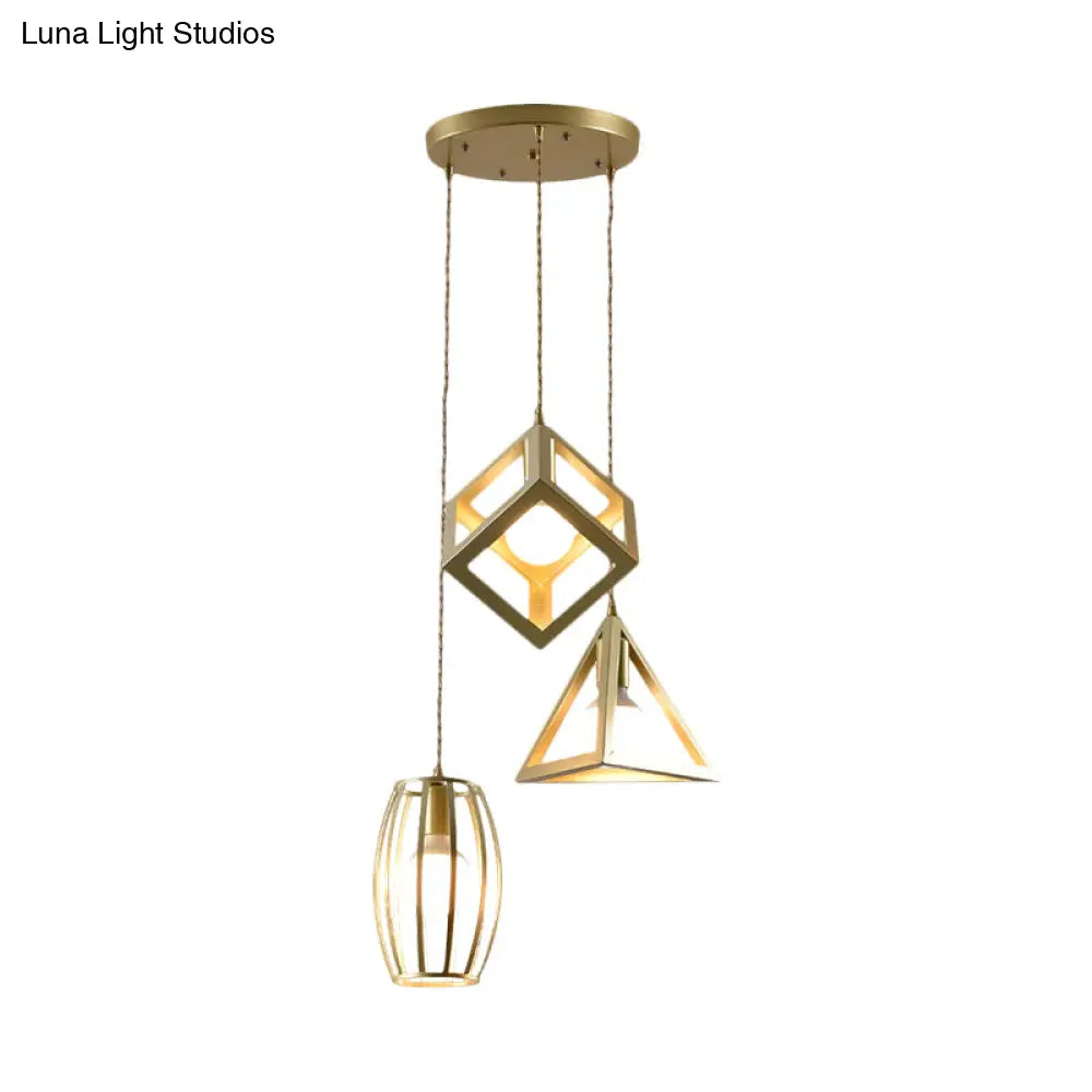 Golden Metal Farmhouse Hanging Lamp With 3 Lights: Stylish Living Room Suspended Light