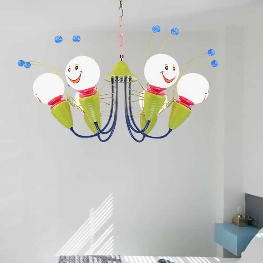 Green Metal Caterpillar Cartoon Kindergarten Chandelier: Cute Hanging Light 6 /