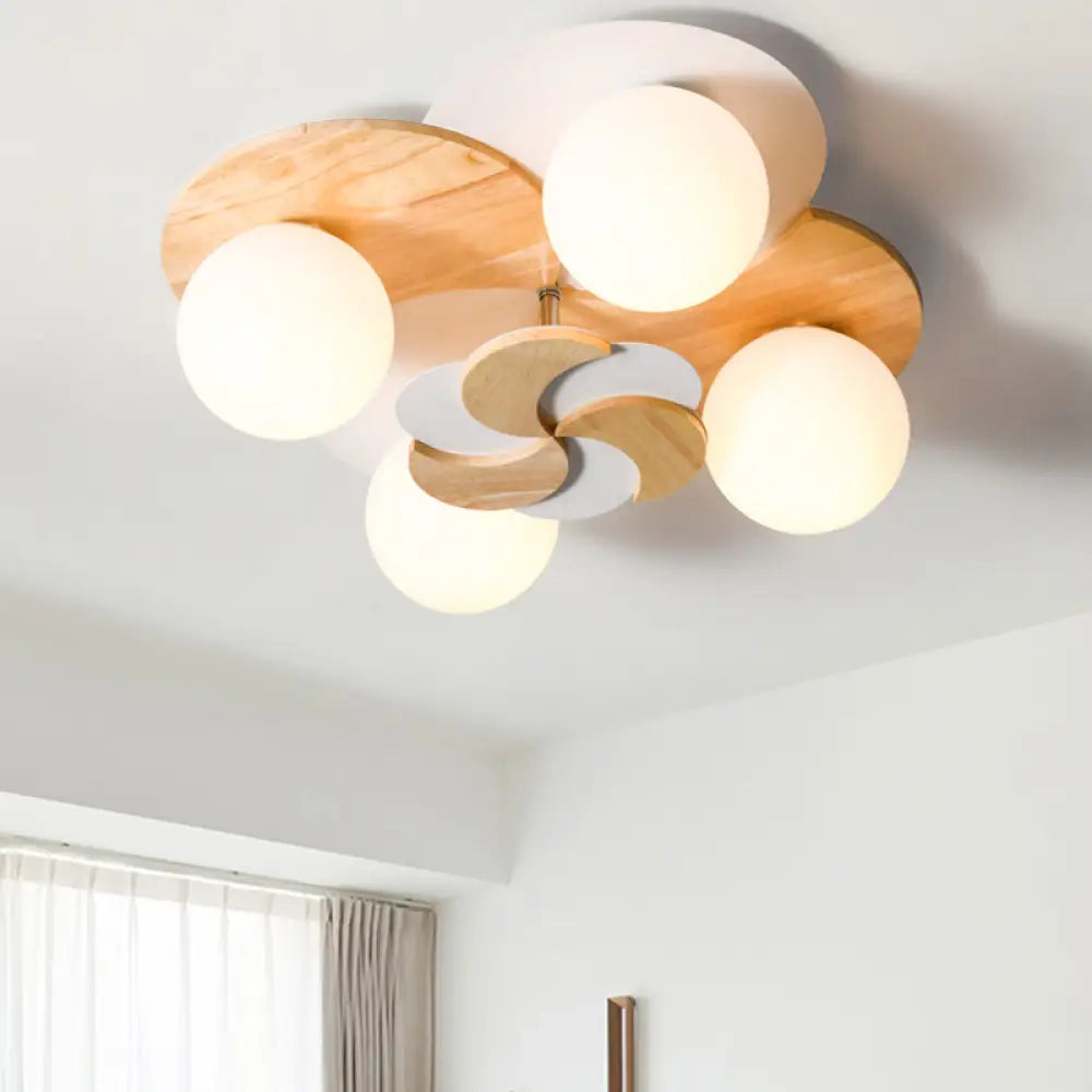 Green/White Nordic Semi - Flush Mount Lighting With 4 Bulbs For Bedroom White