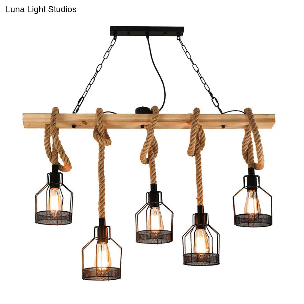 Hang-It-Out Farmhouse Pendant Lamp - Bottle Shaped Cage Design With Wood & Metal For Restaurants