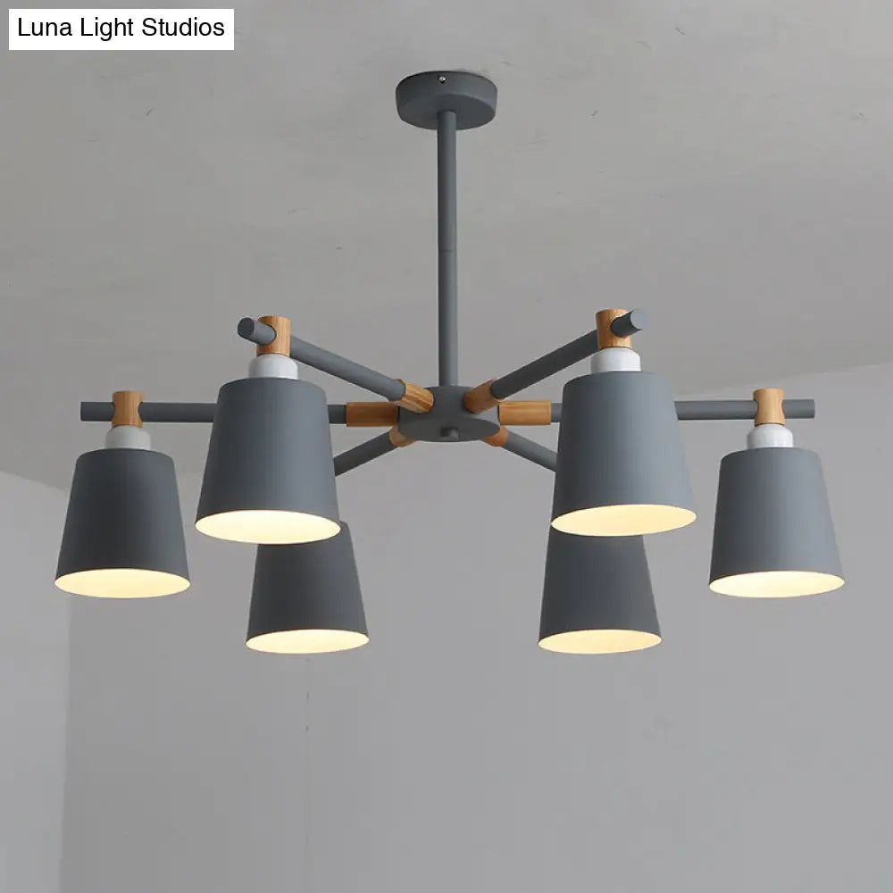 Hanging Nordic Metal Bedroom Chandelier With Wooden Joint - Horn Shade Ceiling Light Fixture