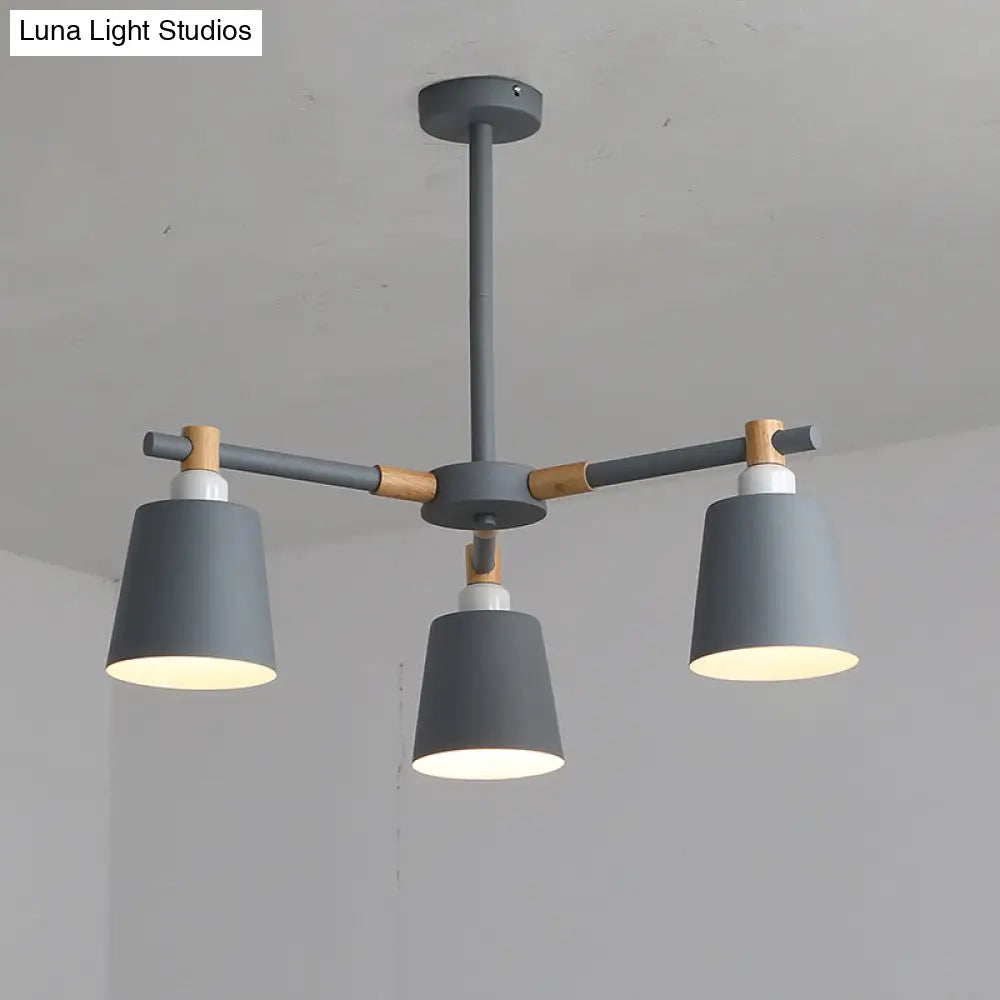 Hanging Nordic Metal Bedroom Chandelier With Wooden Joint - Horn Shade Ceiling Light Fixture