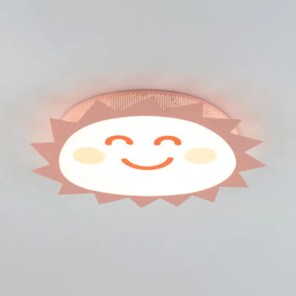 Happy Cartoon Sun Flush Mount Light: Fun & Gentle Led Ceiling Light For Kindergarten Pink / White