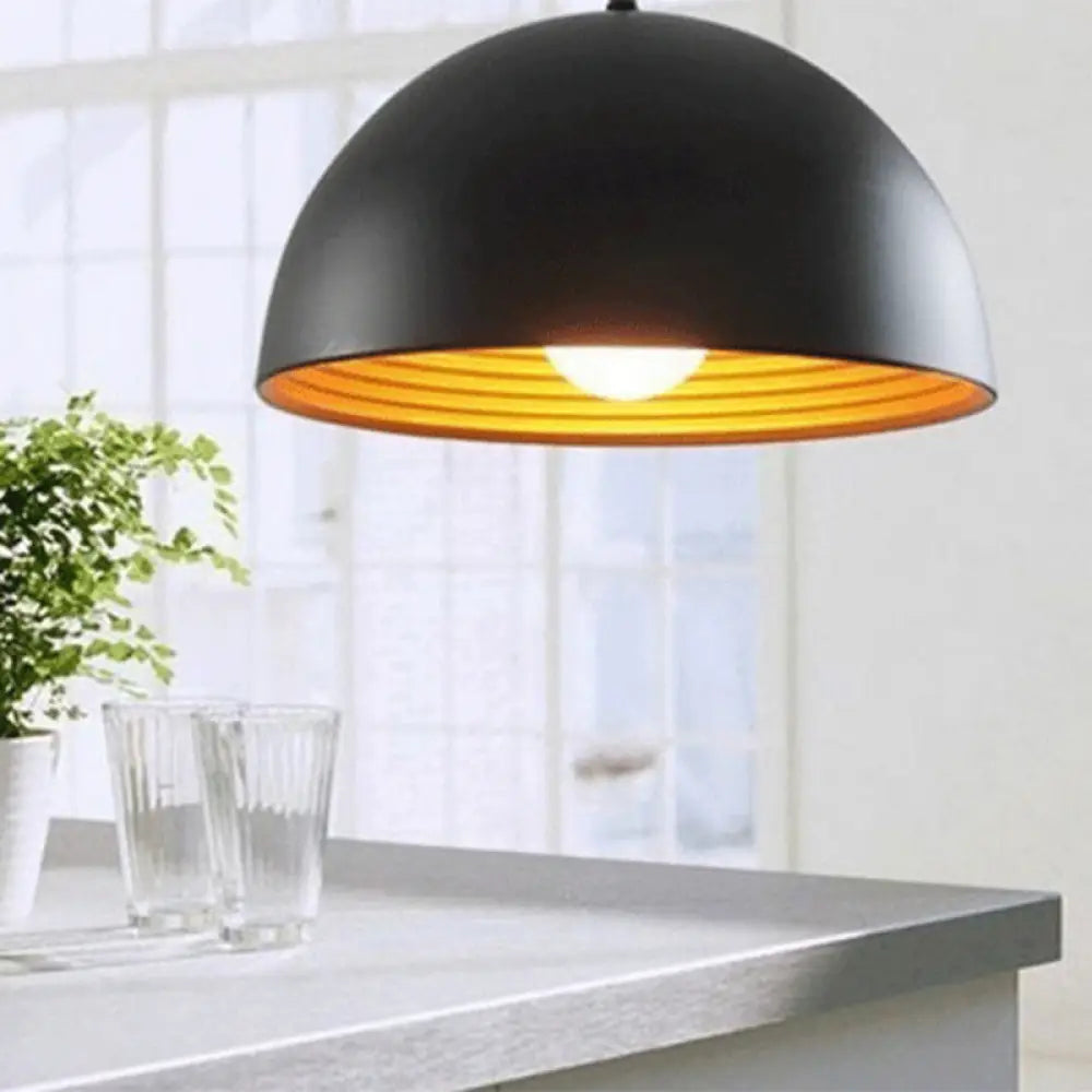 Hemisphere Industrial Metal Pendant - 1 Light Down Lighting For Dining Room Suspension Gold-Black /