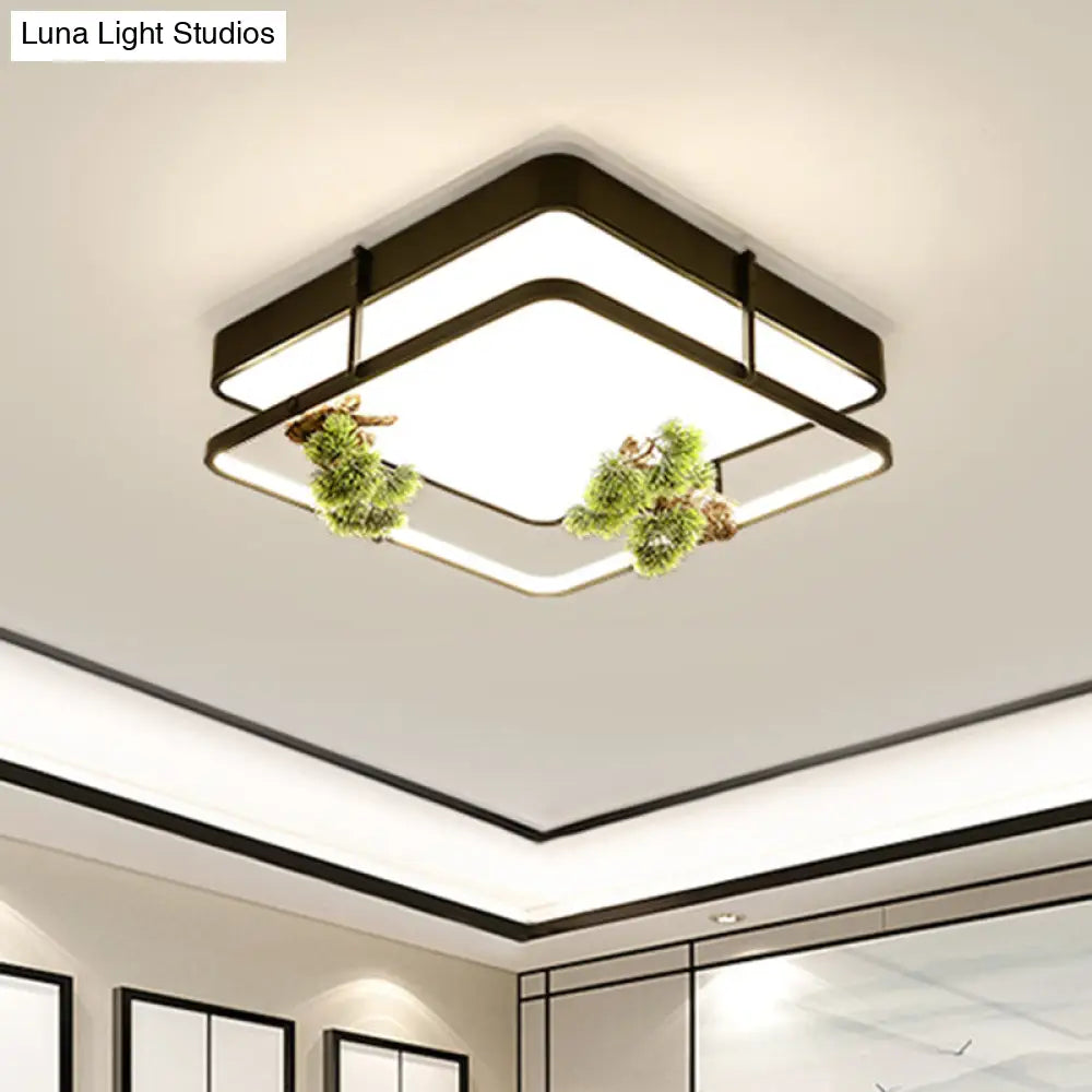Industrial Black/Gold Led Flush Mount Ceiling Light For Bedroom - 16.5’/20.5’ Square/Round