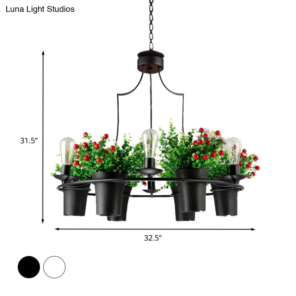 Industrial Black/White Metal Led Plant Pendant Light - 6 Lights 1/2 Tiers. Perfect For Restaurants.