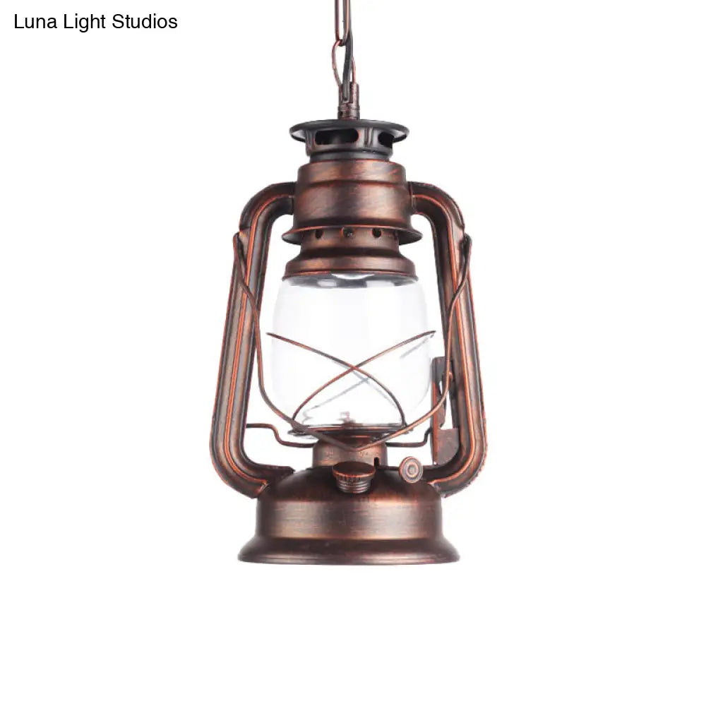 Industrial Clear Glass Pendant Ceiling Light For Coffee Shop - Black/Bronze/Antique Brass Finish