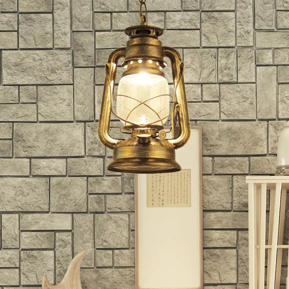 Industrial Clear Glass Pendant Ceiling Light For Coffee Shop - Black/Bronze/Antique Brass Finish