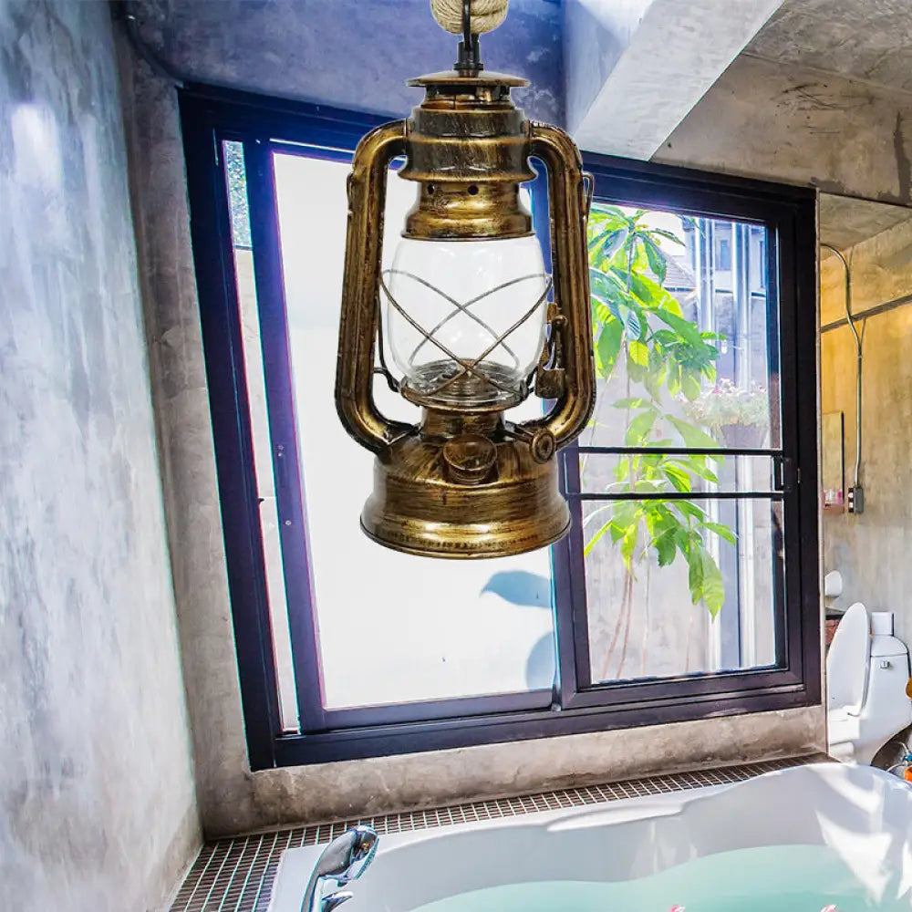 Industrial Clear Glass Pendant Ceiling Light For Coffee Shop - Black/Bronze/Antique Brass Finish