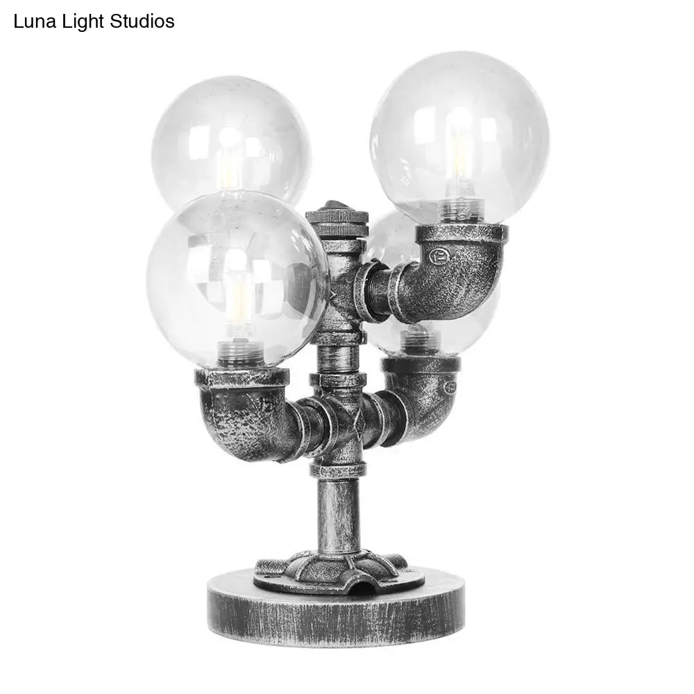 Industrial Desk Lamp With Clear/Amber Glass Globe Shade - Antique Silver Finish 4/5-Light Study Room